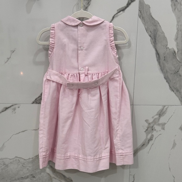CARRIAGE BOUTIQUES Pink Smocked Embroidered Sleeveless Collared Girls Pink Dress - Picture 5 of 6